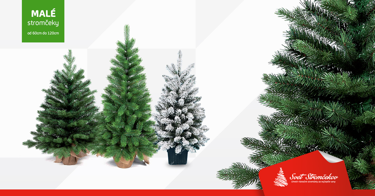 Na obrázku sa nachádzajú 3 male vianoČne stromčeky vo výškach od 60cm až po 90cm . Po pravej strane je detail jedného z nich .